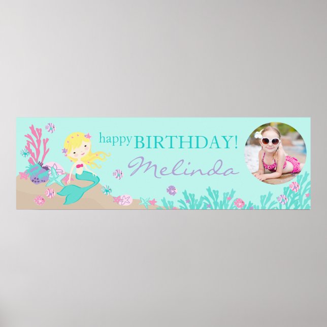 Blonde Mermaid Birthday Banner Poster (Front)