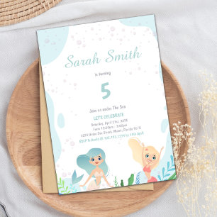 Blonde Mermaid Birthday Invitations