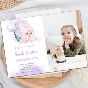 Blonde Mermaid Birthday Invitations with photo