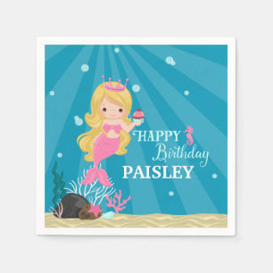 Blonde Mermaid Birthday Napkin