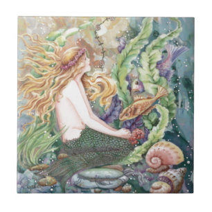 Blonde Mermaid Ceramic Tile