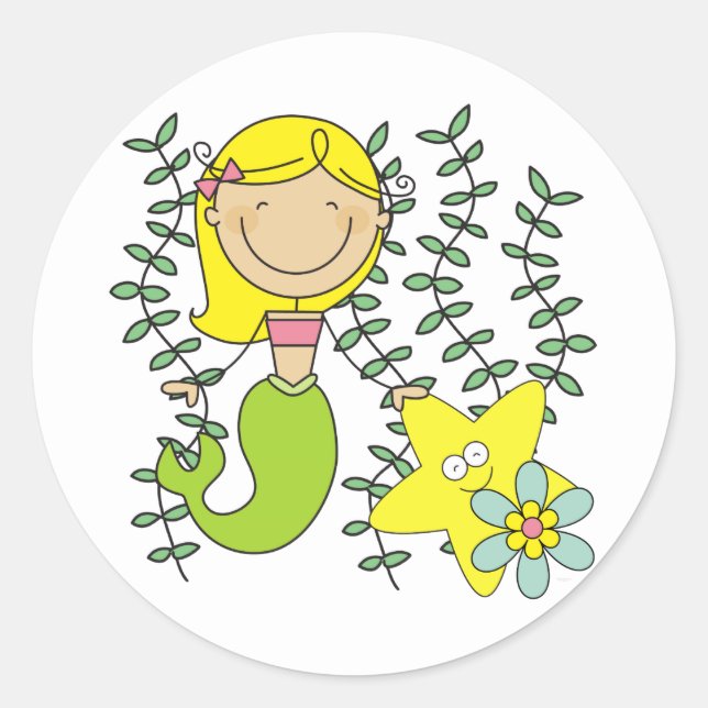 Blonde Mermaid Classic Round Sticker (Front)
