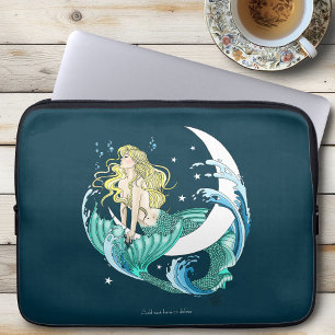 Blonde Mermaid Crescent Moon Fantasy Art Deco Laptop Sleeve