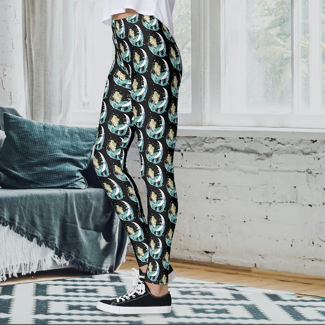 Blonde Mermaid Crescent Moon Fantasy Art Deco Leggings (Creator Uploaded)
