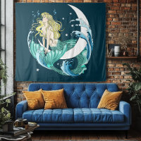 Blonde Mermaid Crescent Moon Fantasy Art Deco
