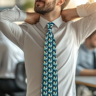 Blonde Mermaid Crescent Moon Fantasy Art Deco Tie
