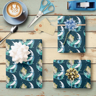Blonde Mermaid Crescent Moon Fantasy Art Deco Wrapping Paper Sheet