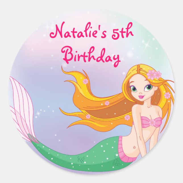 Blonde Mermaid Favour Bag Sticker (Front)