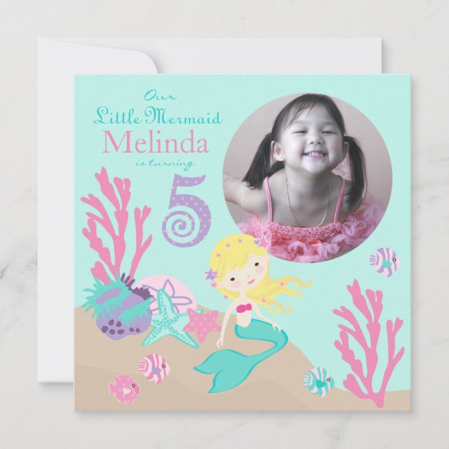 Blonde Mermaid Fifth Birthday Invitation (Front)