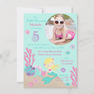 Blonde Mermaid Fifth Birthday Invitation