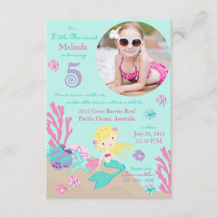 Blonde Mermaid Fifth Birthday Invitation