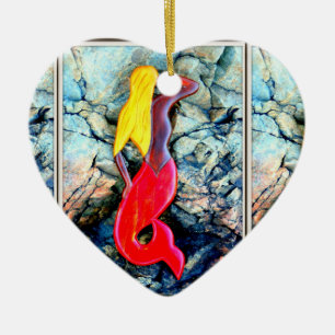 blonde mermaid in red ceramic tree decoration