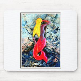 blonde mermaid in red mouse pad
