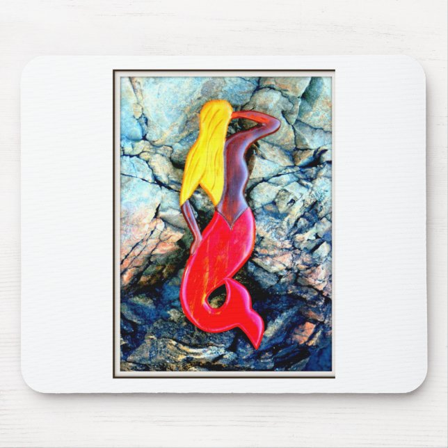 blonde mermaid in red mouse pad (Front)