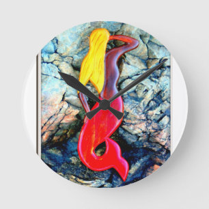 blonde mermaid in red round clock