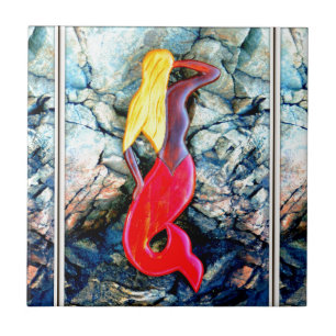 blonde mermaid in red tile