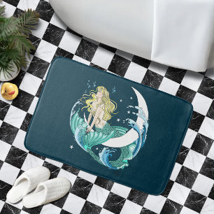 Blonde Mermaid Moon Fantasy Art Deco Bath Mat