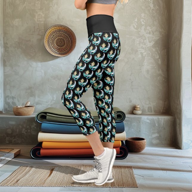 Blonde Mermaid Moon Fantasy Art Deco Capri Leggings (Creator Uploaded)