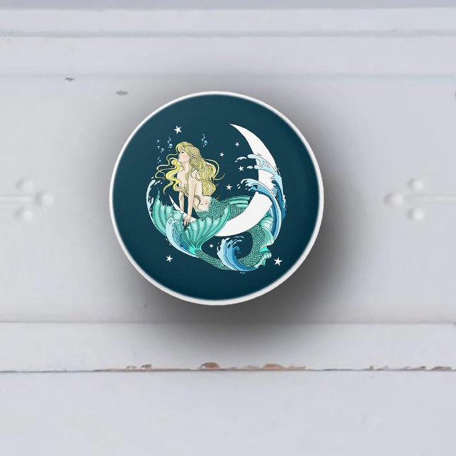 Blonde Mermaid Moon Fantasy Art Deco Ceramic Knob (Creator Uploaded)