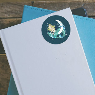 Blonde Mermaid Moon Fantasy Art Deco Classic Round Sticker