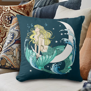 Blonde Mermaid Moon Fantasy Art Deco Cushion