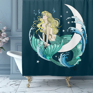 Blonde Mermaid Moon Fantasy Art Deco Shower Curtain