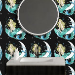 Blonde Mermaid Moon Fantasy Art Deco Wallpaper<br><div class="desc">A blonde haired mermaid on a crescent moon with teal coloured tail with water,  water bubbles and stars all around her. All drawn in an art deco style.</div>