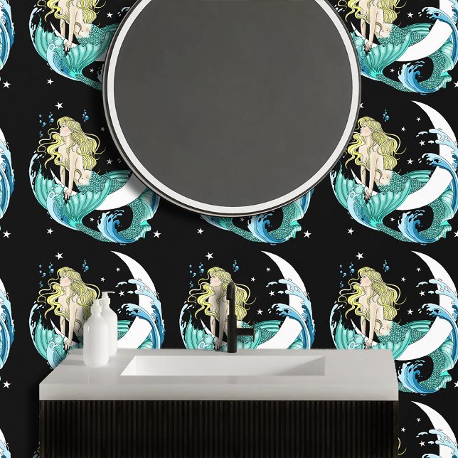 Blonde Mermaid Moon Fantasy Art Deco Wallpaper (Creator Uploaded)