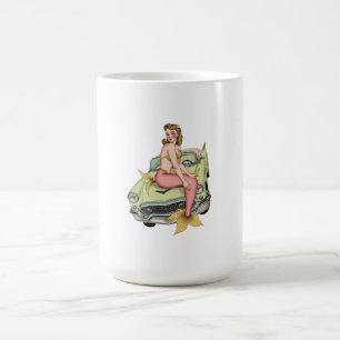 Blonde Mermaid on Vintage Green Car Watercolor Ill Coffee Mug