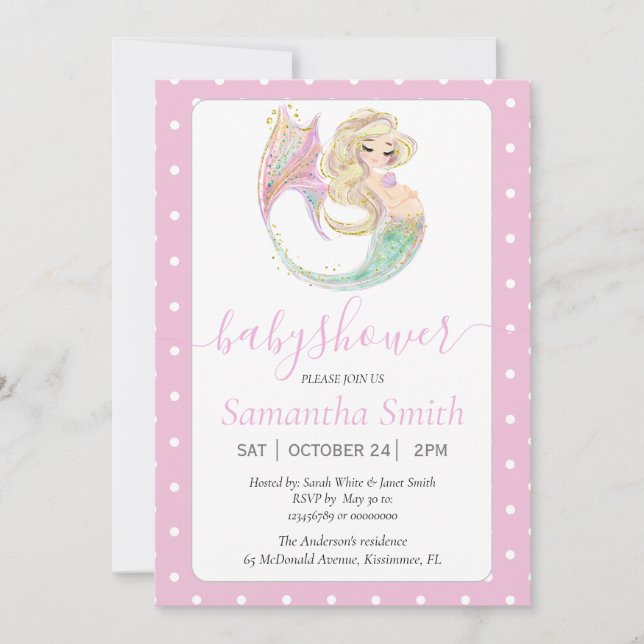 Blonde Mermaid Party Baby Shower. Under The Sea. Invitation (Front)