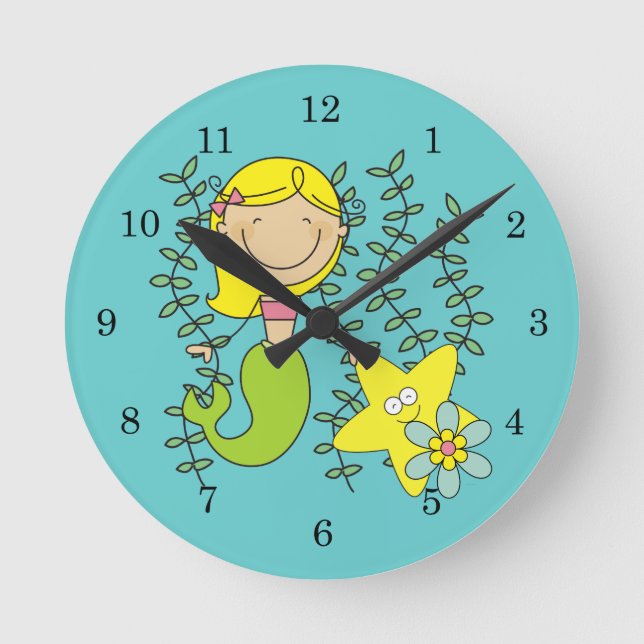 Blonde Mermaid Round Clock (Front)