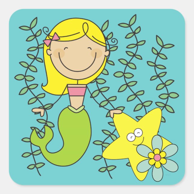 Blonde Mermaid Square Sticker (Front)
