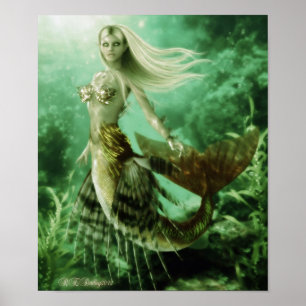 Blonde mermaid swimming in reef poster