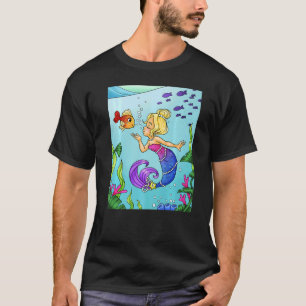 Blonde Mermaid Under Water With Gold Fish Swimming T-Shirt