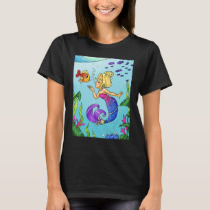 Blonde Mermaid Under Water With Gold Fish Swimming T-Shirt