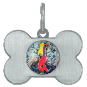 blonde mermaid with red tail pet ID tag