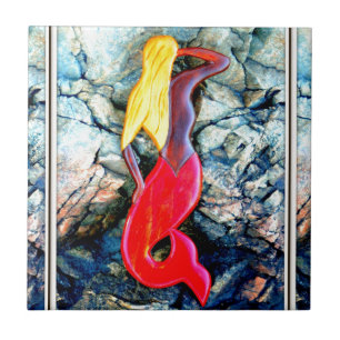 blonde mermaid with red tail tile