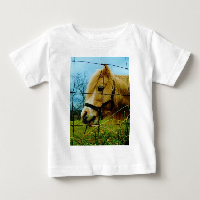 Blonde Miniature Pony / Horse Blue Sky Baby T-Shirt (Front)