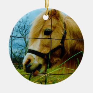 Blonde Miniature Pony / Horse Blue Sky Ceramic Ornament
