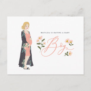 Blonde mum to be of a boy baby shower invite postcard