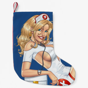 Blonde Nurse In Uniform Pulling Up Stockings