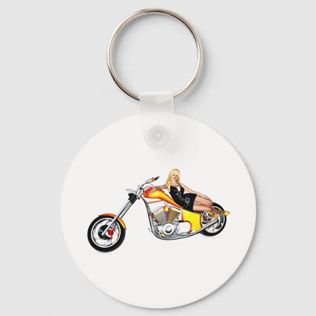 Blonde on a chopper key ring (Front)