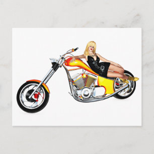 Blonde on a chopper postcard