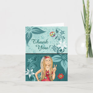 Blonde Peace Hippie Girl Thank You Card