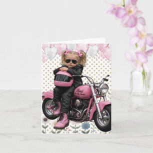 Blonde Pig Tail Girl Bad to the Bone Birthday Card