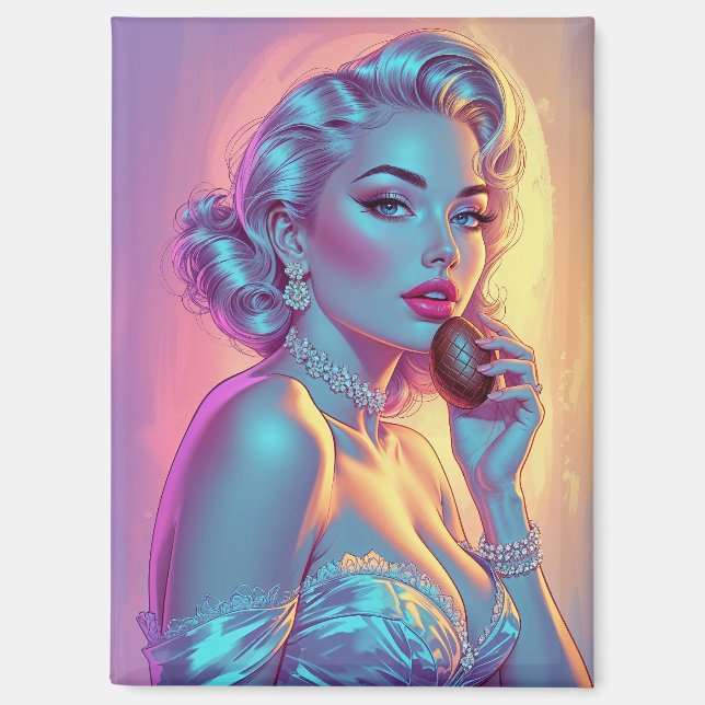 Blonde Pin-Up Chocolate Easter Egg Magnet (Front)