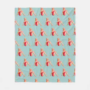 Blonde Pin-up in Red Bathing Suit Blue Fleece Blanket