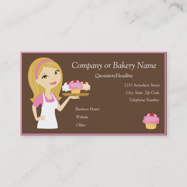 Blonde/Pink Cupcake Baker/Bakery Business Card (Front)