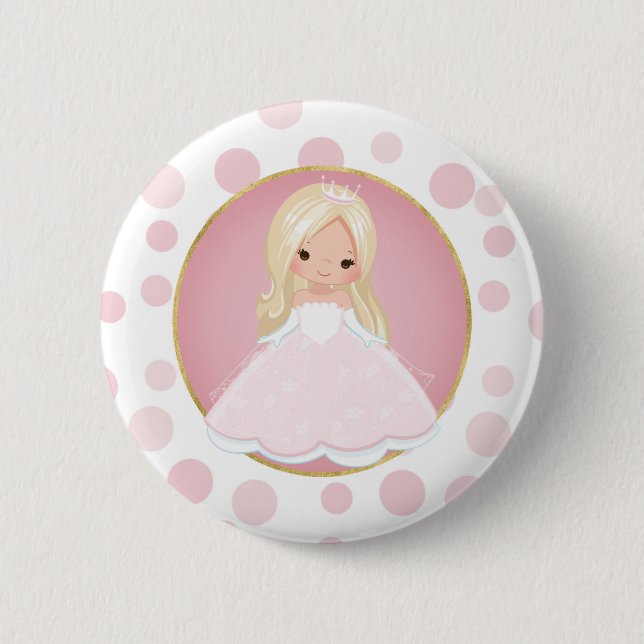 Blonde Pink Princess 6 Cm Round Badge (Front)