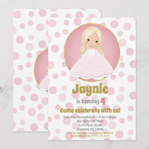Blonde Pink Princess Girls Birthday Invitation